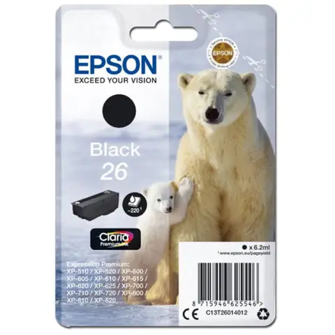Epson T2601 - Tusz 26 czarny do drukarek Epson XP-510, XP-520, XP-600, XP-605, XP-610 ...